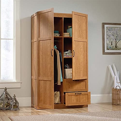 Pemberly Row 40" W Traditional Style Wardrobe Armoire, Storage Cabinet With Doors And 2 Drawers In Highland Oak #TOP2