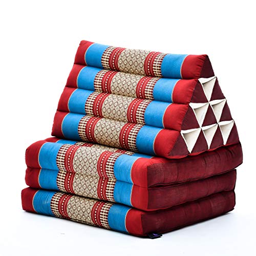 Image of Leewadee - Comfortable Japanese Floor Mattress Used As Thai Floor Bed with Triangle Cushion, Futon Mattress Or Thai Massage Mat, 67 x 21 inches, Blue Red