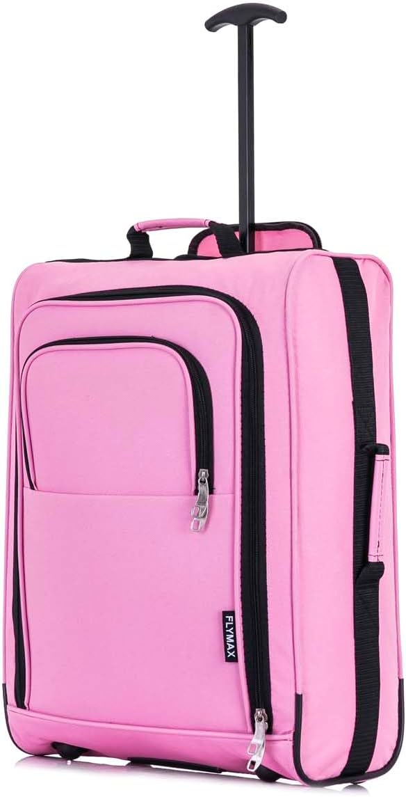 55x40x20 Ryanair Cabin Bag Hand Luggage Lightweight Suitcase Approved Carry on Luggage 1.4kg 44L Fits Pink