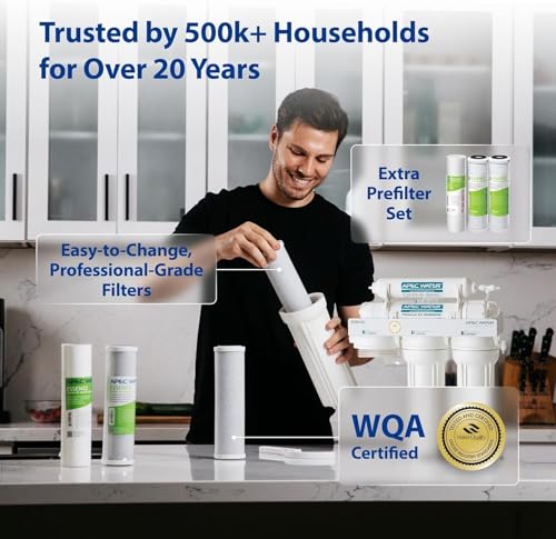 Image of APEC Water 5-Stage Under Sink Reverse Osmosis Water Filter System with Extra High Capacity Pre-Filter Set, Essence Series, WQA Certified, 50 GPD, Removes 99.99% of Contaminants, Home Water Filtration