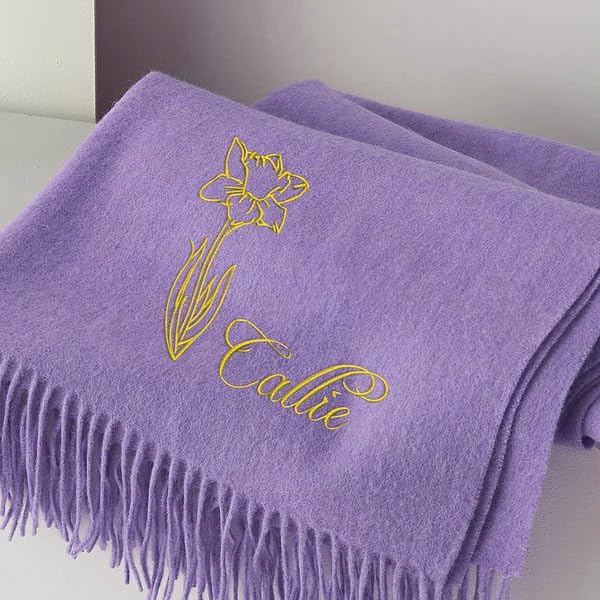 JINMA Personalized Embroidery Scarf for Men and Women - Custom Your Name Birthday Flower, Winter Tassel Edge Soft Warm Scarf, Christmas Gifts4