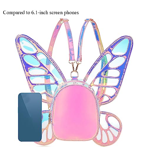 Women's Laser Holographic Backpack Butterfly Angel Wings Casual Daypack Shoulder Bag (Laser Pink)4
