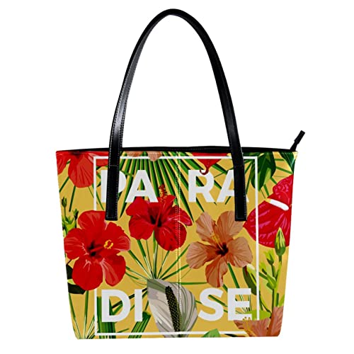 Sac fourre-tout femme mode grand format motif plante tropicale et bandoulière épaule
