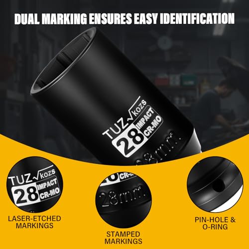 Image of 1 /2 Inch Drive 28mm Deep Metric 6 Point CR-MO Impact Socket | Radius Corner Design,Square Chamfered Opening,Axle Nut Impact Grade Socket for Easy Removal