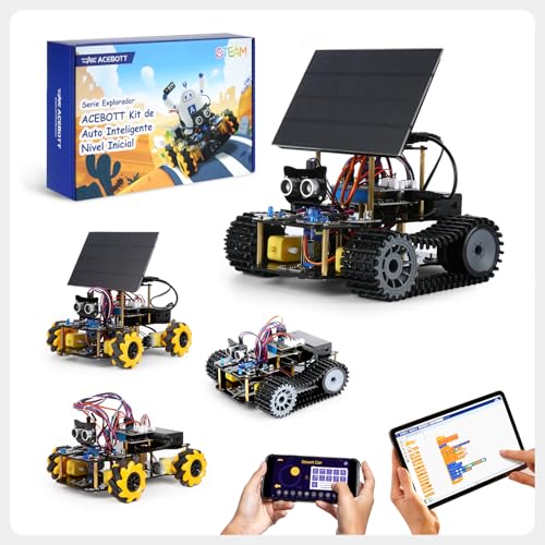 ACEBOTT ESP32 Smart Tank Solar Robot Car, 4WD Omnidireccional Movimiento Remoto Coche Compatible con Arduino IDE, Proyecto de Programación Electrónica/Kit de Codificación Educativa/Ciencia STEM para
