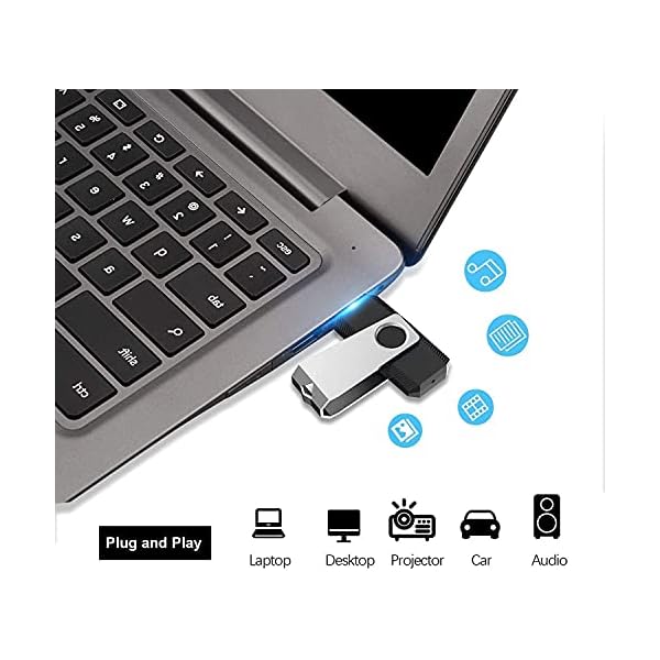 USB Stick 16GB, 10 Stück RAOYI USB Stick 16GB 2.0, Speicherstick 16GB USB Flash Laufwerk mit Metalldeckel 360° drehbar für Laptop/PC/TV/Autoradio, Schwarz 10er Pack – Bild 3