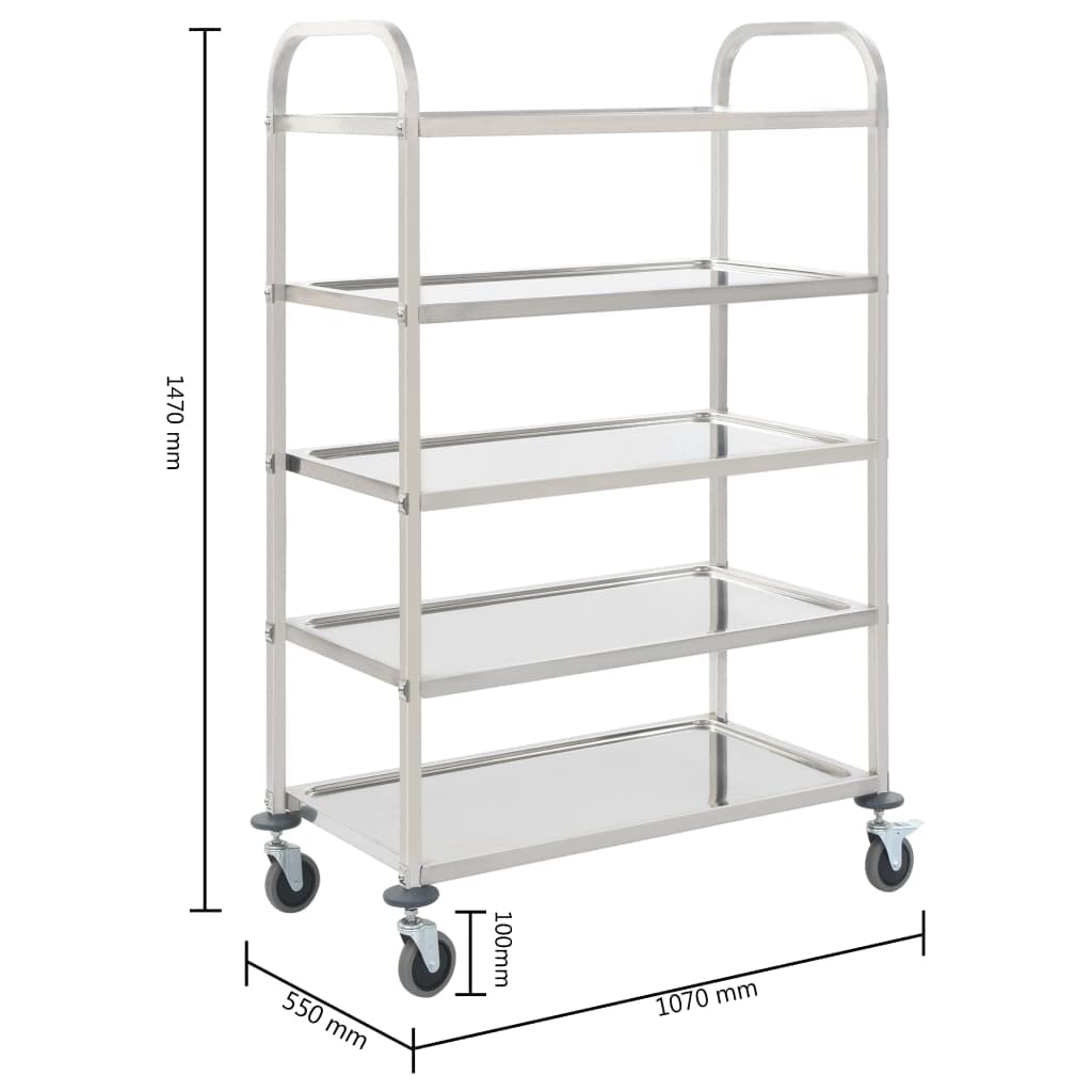 Generico Carrello da Cucina a 5 Livelli 107x55x147 cm in Acciaio Inox,Mobili,Carrelli e Isole,Carrelli da cucina-50917