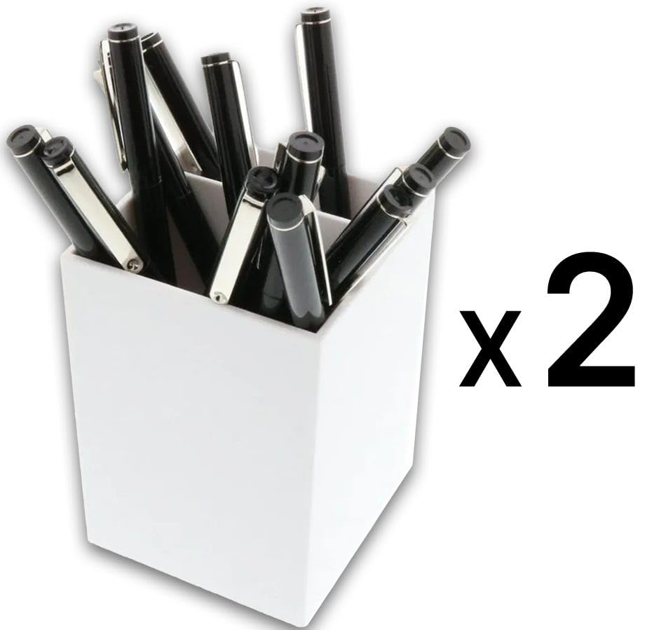 Image of JAM PAPER Plastic Pen Holders - White Desktop Pencil Cups - 2 /Pack