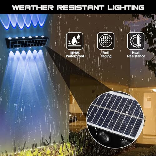 Image of Gigawatts 12 LED Solar Wall Light On /Off Botton & 2.4Ah Battery Water Resistant Decor Deck Fence Lights Flood Lamp for Home Garden Terrace Patio (Set of 1, RGB)