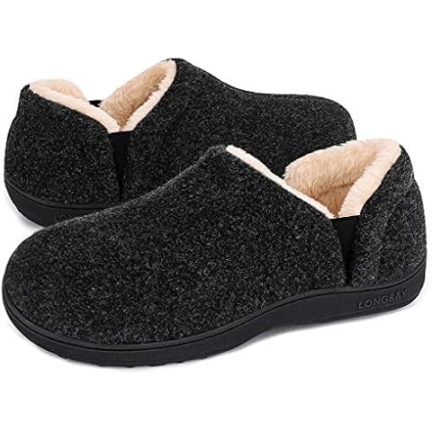 LongBay Men's Slippers Felt Warm Bedroom House Shoes Slip-On Memory Foam Slippers for Indoor Outdoor (Black, 11-12) Cover