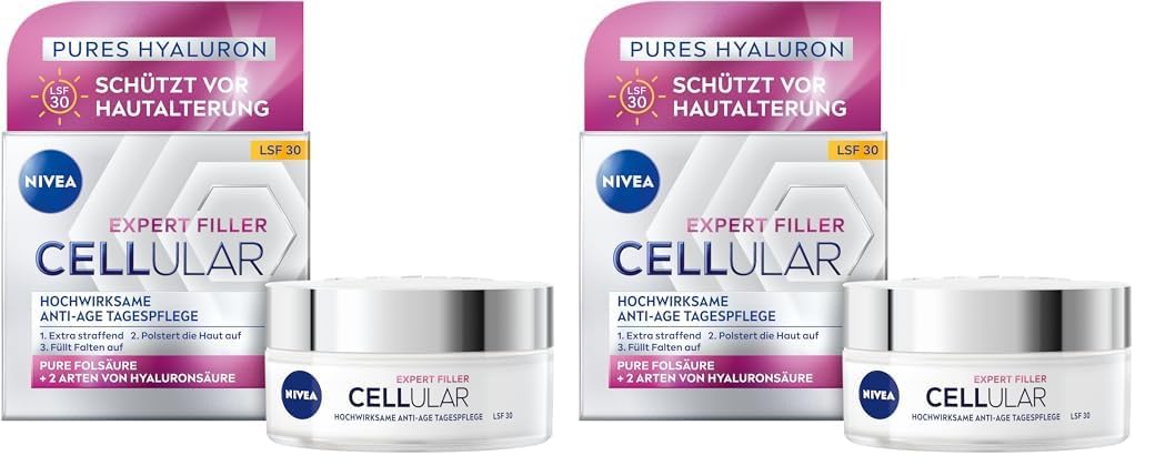 NIVEA Cellular Expert Filler Hochwirksame Anti-Age Tagespflege LSF 30, extra straffende Gesichtspflege mit Auffüllungseffekt, aufpolsternde Tagescreme mit Hyaluronsäure & Sonnenschutz (50 ml)