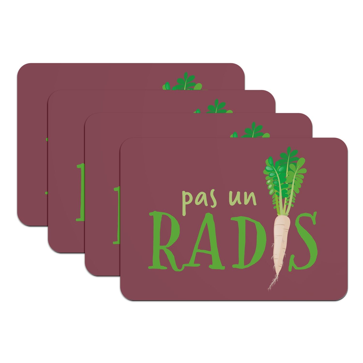 Sets de table Pas Un Radis en caoutchouc rouge pour repas de jardin rigolos