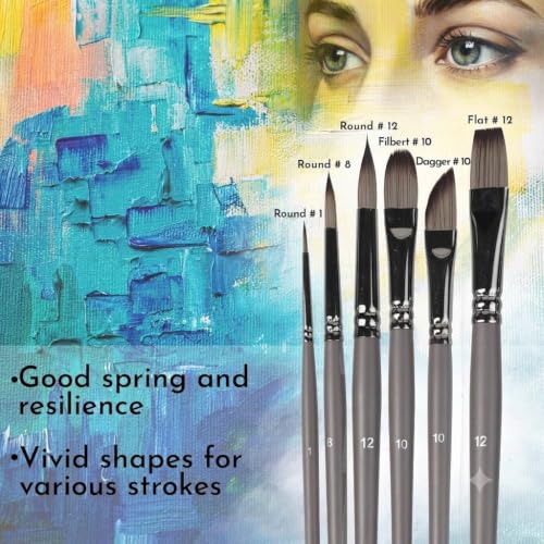 Image of VelveTouch Artist Paint Brushes, Set of 6 | for Kids, School Students, Gouache, Acrylics,Watercolor, and Oil Painting,Copper Tube Wooden,Watercoloring, Face, Nail, Scale Model Painting, Line Drawing