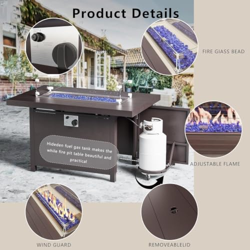 Image of Aluminum Patio Furniture Set with Fire Pit Table, 7 Seats Outdoor Patio Conversation Sets with Swivel Chairs, Modern Metal Sectional Sofa with Upgrade Cushions for Patio, Backyard, Deck - Grey