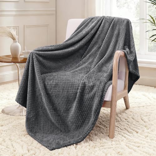 Exclusivo Mezcla Manta de Lana para Sofá, Manta de Cama Suave con Estampado Jacquard de Gofre, Adecuado para Cualquier Temporada, 130x170 cm, Gris Oscuro