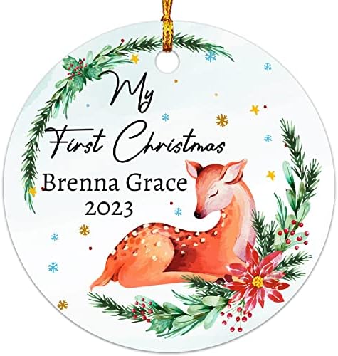 Personalized Baby's First Christmas Ornament 2023, Cute Deer Baby Ornament for Newborn Babies Custom Name, Xmas Tree Decoration Ornament, Baby's 1st