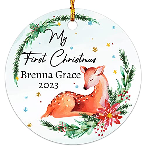 Personalized Baby's First Christmas Ornament 2023, Cute Deer Baby Ornament For Newborn Babies Custom Name, Xmas Tree Decoration Ornament, Baby's 1St #TOP1