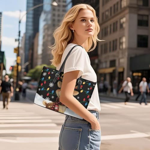 Image of Coldinair Christmas Leather Tote Bag for Women with Zipper Large Shoulder Tote Bag Shopping Casual Travel Bag Handbag Purse