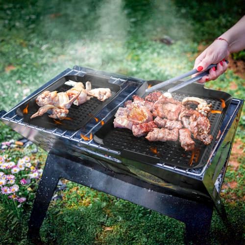 Covzoe 2 Pack Grill Pans, Nonstick Grill Topper for Outdoor Grill, BBQ Grilling Baskets with Perforated Bottom, Heavy Duty Carbon Steel Grill Grid for Cooking Camping, 16.5\" x 10\" and 13\" x 7.4\" - Thumbnail 2