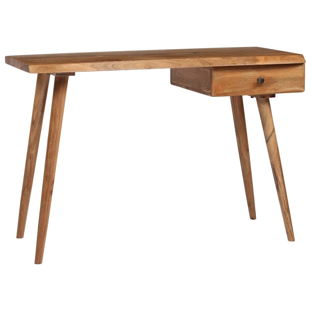 Biurko z litego drewna akacjowego, 110 x 50 x 76 cm, z szufladą i naturalną krawędzią, polerowane i lakierowane, biurko komputerowe do biura, biura domowego, gabinetu, z miejscem do