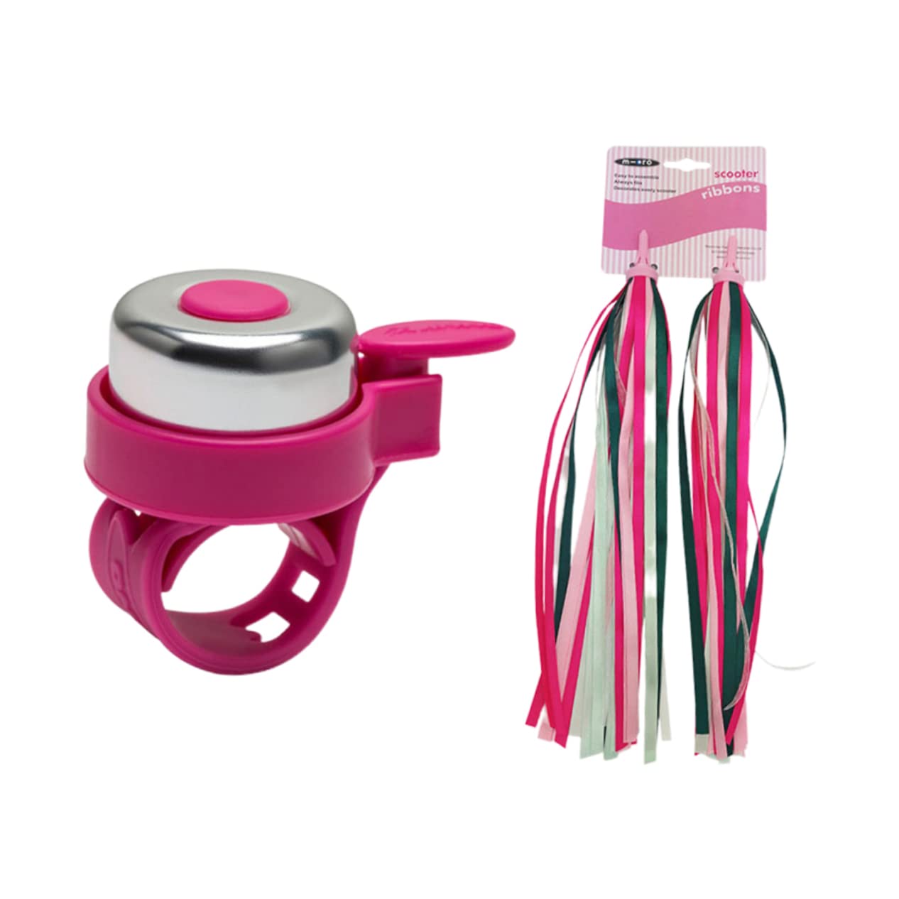 HANABASS 2Pcs Bike Grips Tassels with Bell Set Pink Streamers and Red Handlebar Bell Fun Scooter Accessories for Boys and Enhance Bicycle Style and Safety