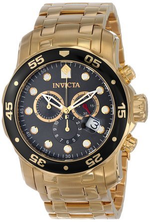 �C���r�N�^ Invicta Men's 80064 Pro Diver Chronograph Charcoal Dial 18k Gold Ion-Plated Stainless Steel Watch �j�� �����Y �r���v �y���s�A���i�z