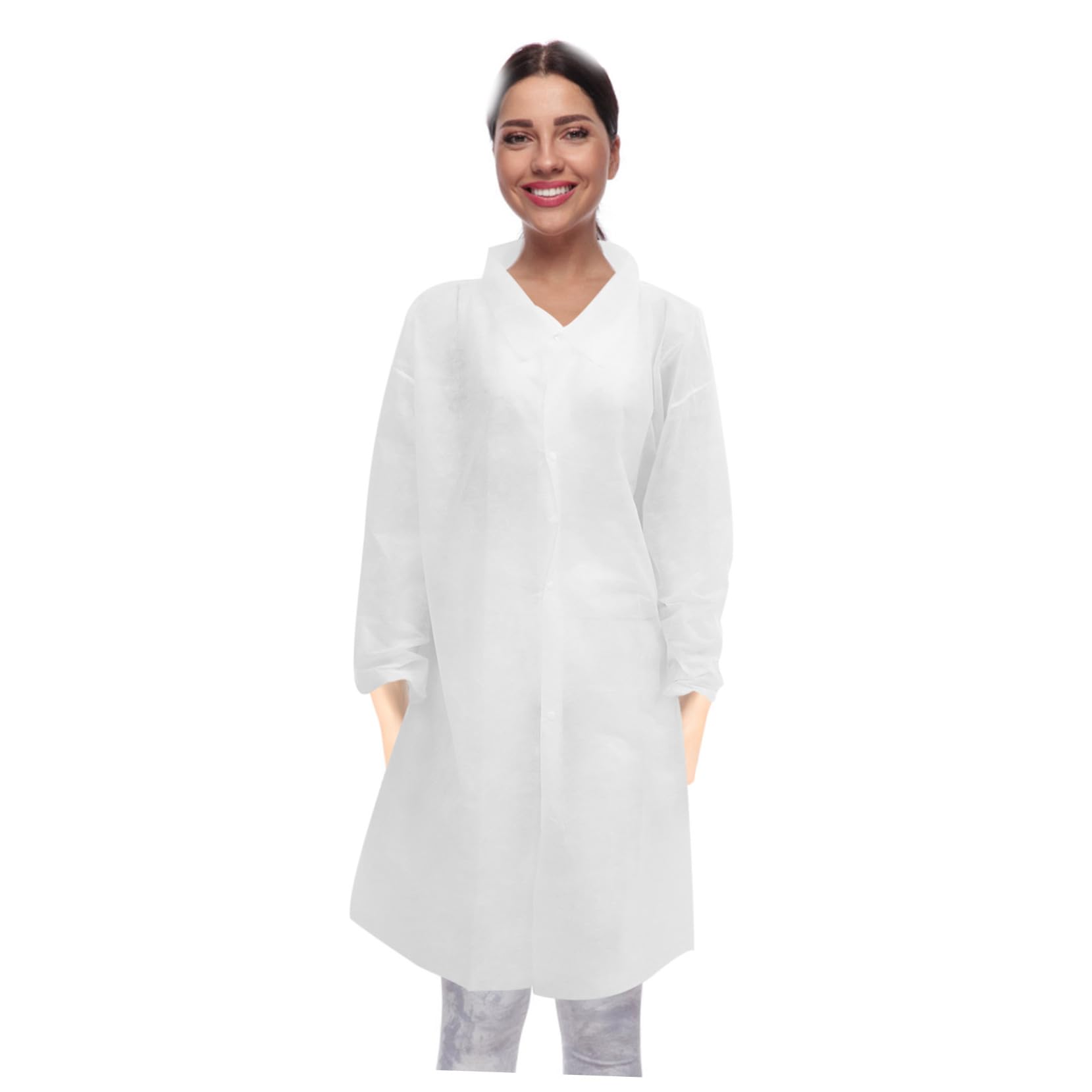 GALPADA Lab Coat Monouso Bianco Non Tessuto, Facile da Indossare e Togliere, per Manutenzione e Lavorazione Alimentare, Confezione da 10 Pezzi Stile Casuale
