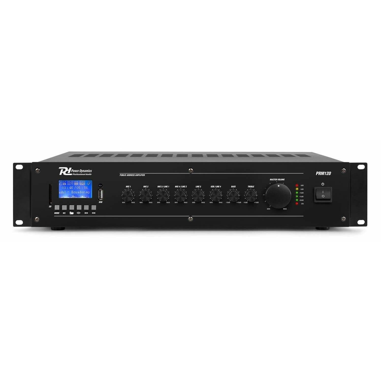 Power Dynamics Set 8 Altavoces de Techo 100V - Woofer 8” Sonido Profesional, Bluetooth, MP3, USB, Micrófono, Graves y Agudos Ajustables, Fácil Instalación, Ideal Hostelería, Comercios y Oficinas