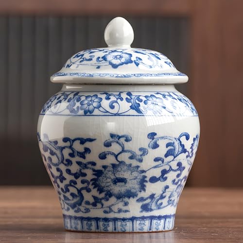MP BATT Porcelain Tea Jar Canister 9oz, Chinese Oriental Ceramic Decor Tea Coffee Bean Candy Storage Canning Container Bottle with Air Seal Tight Lid, TEAJar Canister TEAJAR-WHT-LLZ