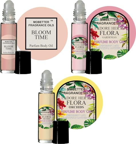 MOBETTER FRAGRANCE OILS Bloom Time and Flora 3 Piece Women Perfume Set Body Oil