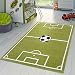 Produktbild T&T Design Kinder Teppich Fußball Spielen Kinderzimmerteppiche Fußballplatz in Grün Creme, Größe:80x150 cm