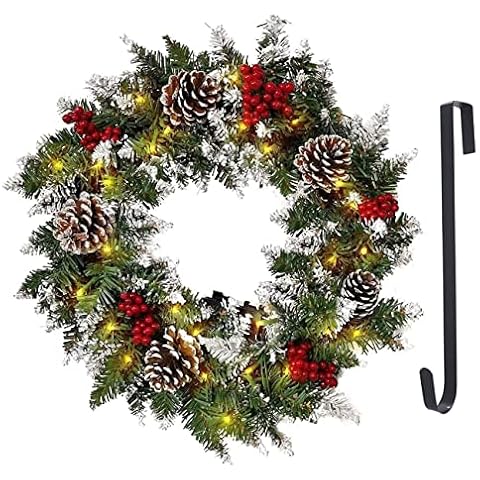 Christmas Wreath Outdoor,18 inch Christmas Wreath, Prelit Christmas Wreath with Lights, Small Artificial Xmas Wreath ,Winter Snowflake Christmas Wreath for Door Hanging Christmas Decoration Cover