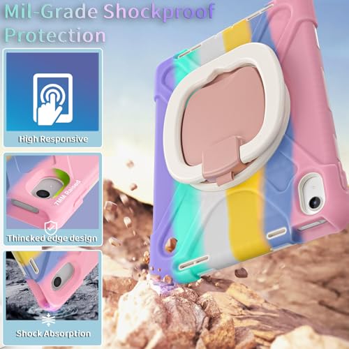 LX-SUNCX Case for iPad 11th Generation 11" (A16) 2025,iPad 10th Generation 10.9" 2022,Shockproof Cover for Kids with Screen Protector,Rotating Stand,Pencil Holder,Shoulder Strap (Colourful Pink) - image 3