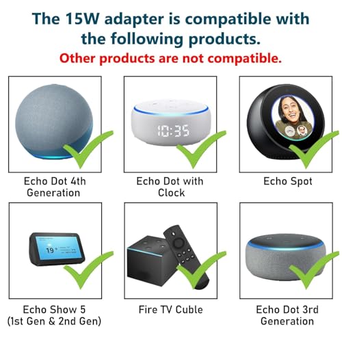 Image of 15W Charger for Alexa Dot 5th Gen /Dot 4th Gen /3rd Gen /Kids Edition /TV Cube /Show 5 Charger Cord Replacement Adapter Alexa Adaptor (15W White)