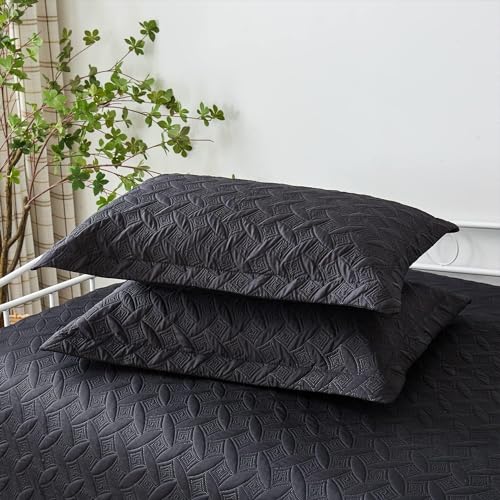 Image of Hailea 3 Piece Black Daybed Cover Twin Size Cozy Daybed Sets Bedding Double Sided Quilting Cover Set Geometric Print Bedspread Coverlet All Season for Twin Bed with 2 Standard Shams,39 inchx75 inch