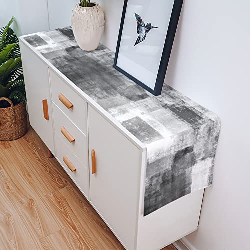 Museday 13 X 72In Linen Burlap Table Runner Dresser Scarves Fashion Black And White Gray Abstract Oil Painting Geometric Dining Table Runner Dresser Scarves For Farmhouse Wedding Birthday Party- #TOP4
