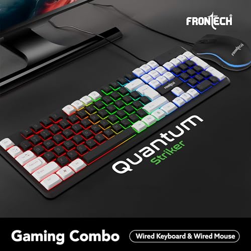 Image of Frontech Quantum Striker Gaming Combo | Rainbow Backlit Keyboard with Optical Mouse | 2400 DPI Adjustable | 4 Button Mouse | USB Plug & Play | 104 Keys | 1 Year Warranty (KB-0050BLK)