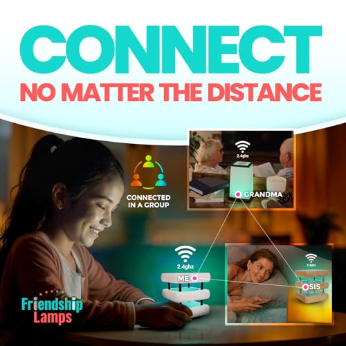 Friendship Lamp® by Filimin Set of 2 Long Distance Touch Lamps – WiFi Connected, Long Distance Gifts, Touch Activated Table Lamp, Long Distance Friendship Gifts, LED Light - Mini Mid White/Black