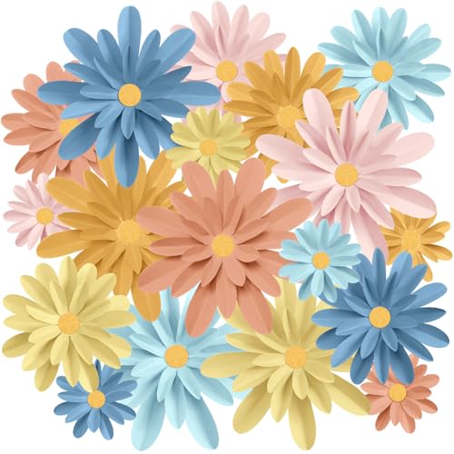 Image of MotiMind 18 Pcs Paper Flowers Decorations for Wall DIY Flower Bulletin Board 3D Paper Floral Backdrop Decoration Photo Backdrop Classroom Back to School Birthday Party(Macaron Color,6 inch 8 inch 10 inch)