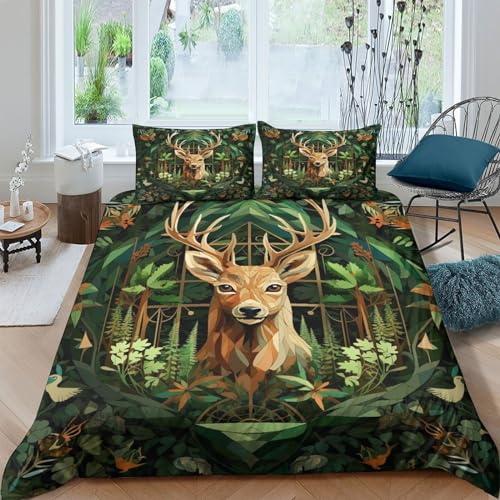 Housse de couette cerf sauvage impression 3D relief parure de lit microfibre zippée 200x200cm