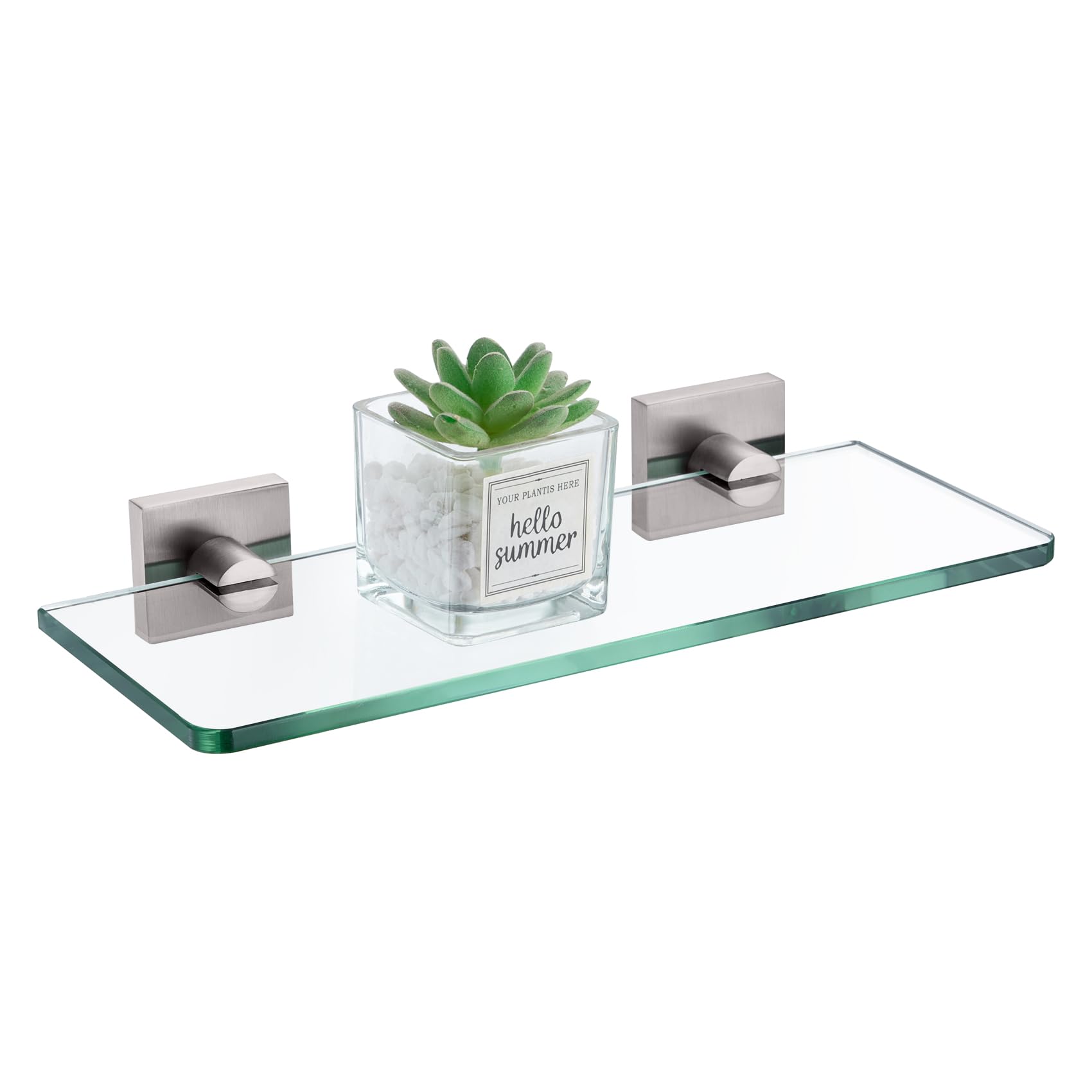 KOKOSIRI Floating Glass Shelf Bathroom Wall Mount Shelves 12-Inch Kitchen Rack for Shower Storage Home Decor, Brushed Stainless Steel B1107BR-L12