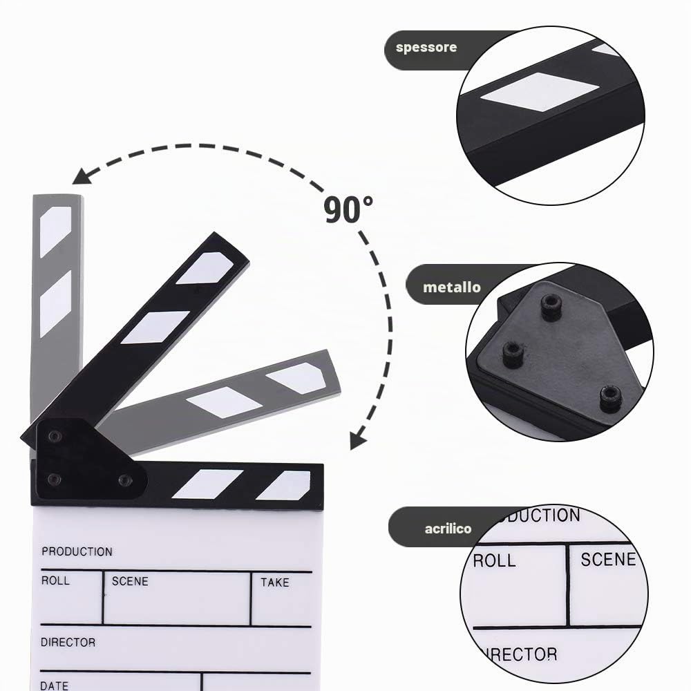 Docooler Compatto Acrilico di Dimensioni Compatte Assicura a Secco TV Film Regista Filmato Azione Scena Clapper Board Slate