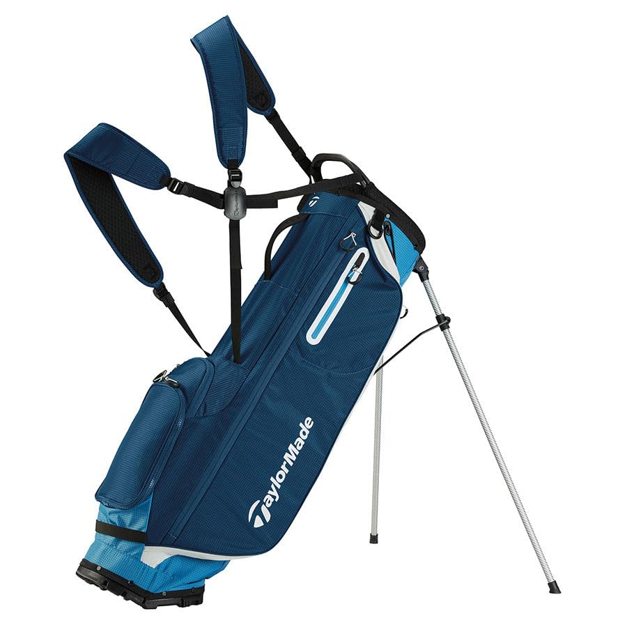 Sac de golf TaylorMade Flextech Superlite bleu argenté : modèle léger avec trépied ergonomique
