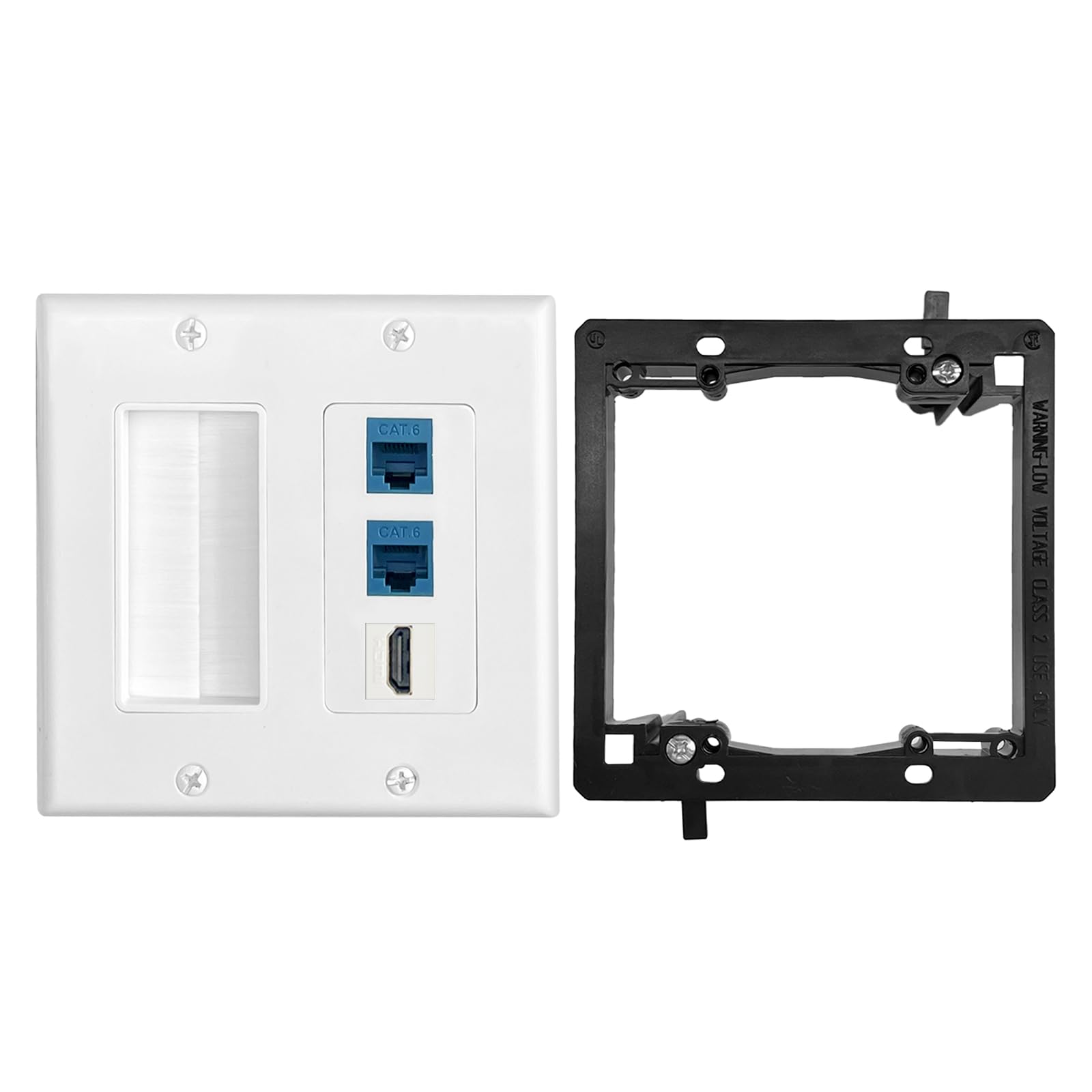 Placa de pared de cepillo de 2 bandas con conector Keystone Cat6 RJ45 azul
