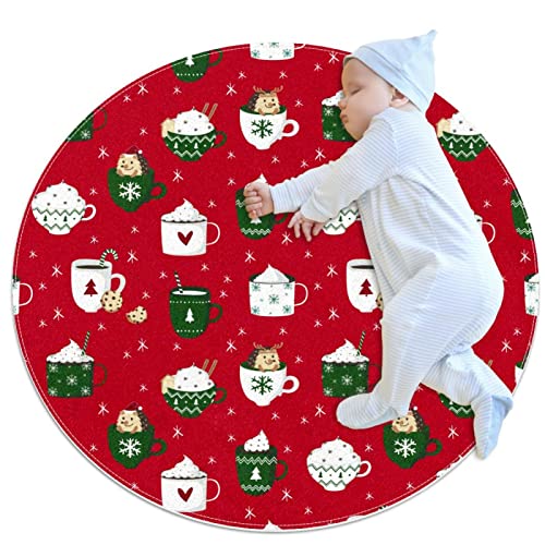 Tapis de Noël imprimé hérisson format rond 39,4 pouces - 2