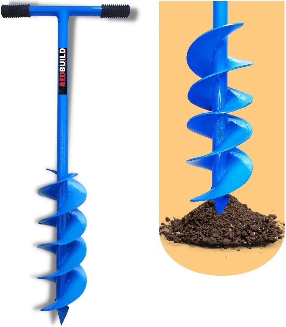 REDBUILD™ Dual Blade Earth Auger Hole Digger, Heavy Duty Drilling Machine, Garden Auger Drill Rapid Planter, Fence Post Manual Digging Soil Auger for Planting Trees | Agriculture Tools for Farming