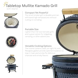 Sunnydaze 13 kamado portable charcoal grill with smoker outdoor ceramic small bbq grill with stand and cooking grate dark blue  urban country home decor