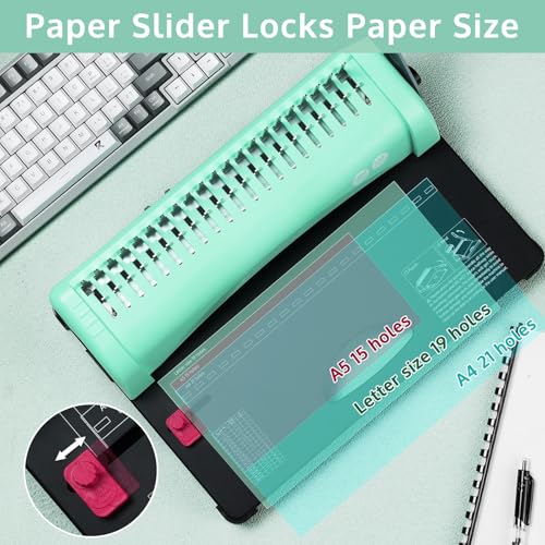 Image of OFFNOVA Binding Machine, 21-Hole 450 Sheets Paper Comb Punch Binder Machine for Letter Size / A4 / A5 Paper, Easy to Punch Handle, Adjustable Margin