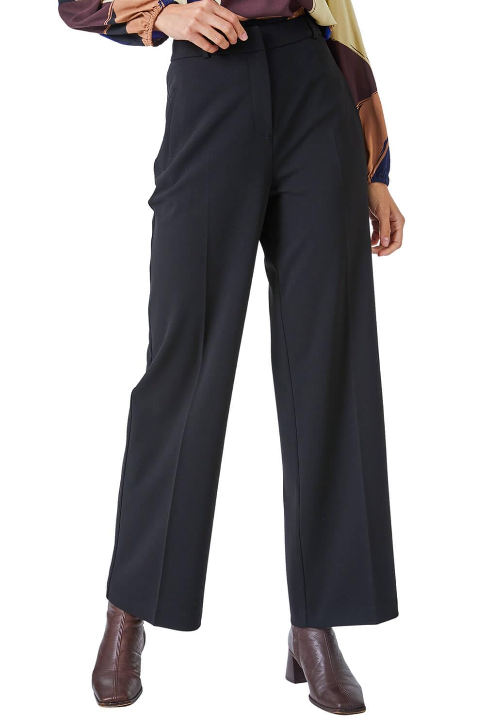 Roman Women's Black Long Wide Leg Stretch Trousers In Size 16