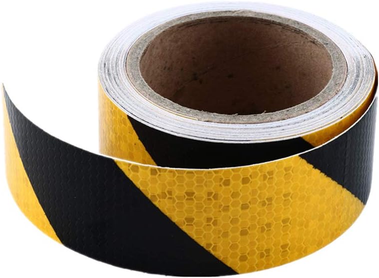 Waterproof Reflective Safety Hazard Caution Tape Yellow Black Striped Floor Marking Tape Self-adhesive Warning Sticker, 2 Inch x 30 Feet
